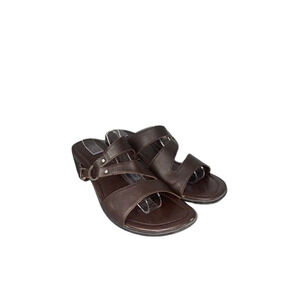 Easy Spirit Womens Brown Faux-Leather Slide Sandals Size 9M With Buckle